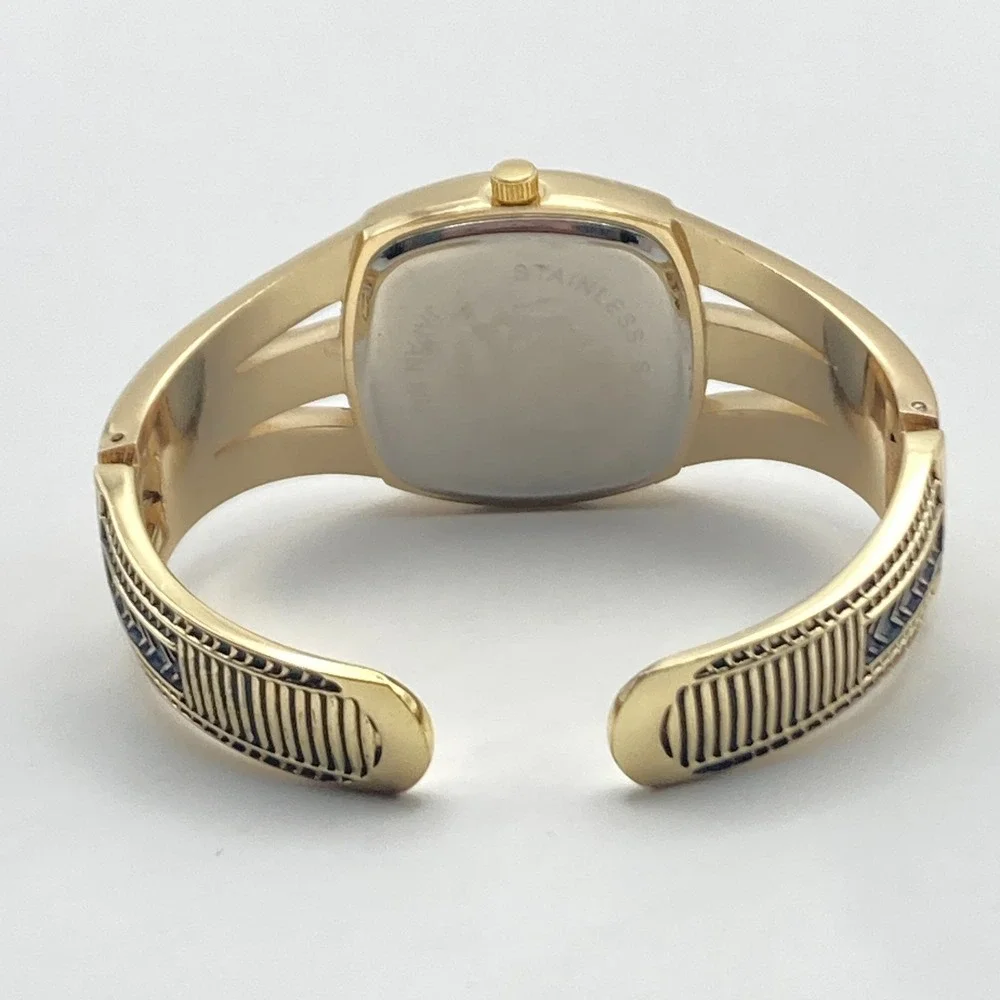 Varsales Women's Watch Gold Tone Cuff MOP Dial Textured Band New Battery 6.75
